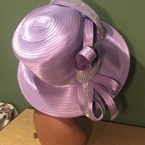 NEW CHARM NY LAVENDER HAT WIDE BRIM RHINESTONES! - Picture 3 of 4